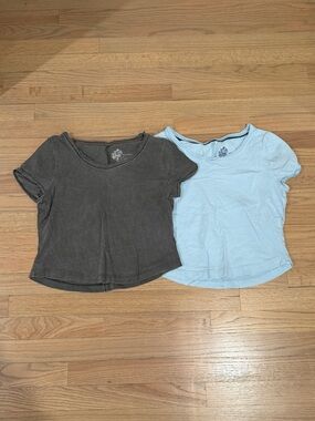 Women’s Anthropologie (Pilcro) Baby Tee - Light Blue & Charcoal, Size Medium